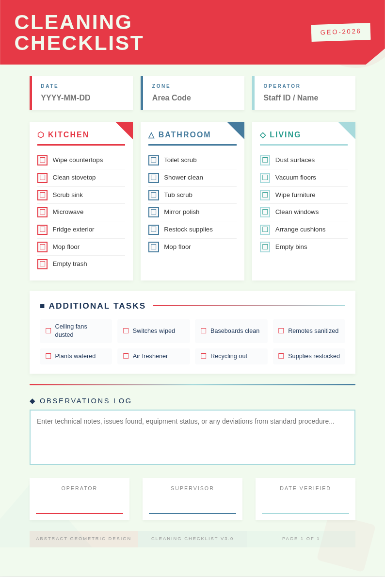 Abstract geometric cleaning checklist